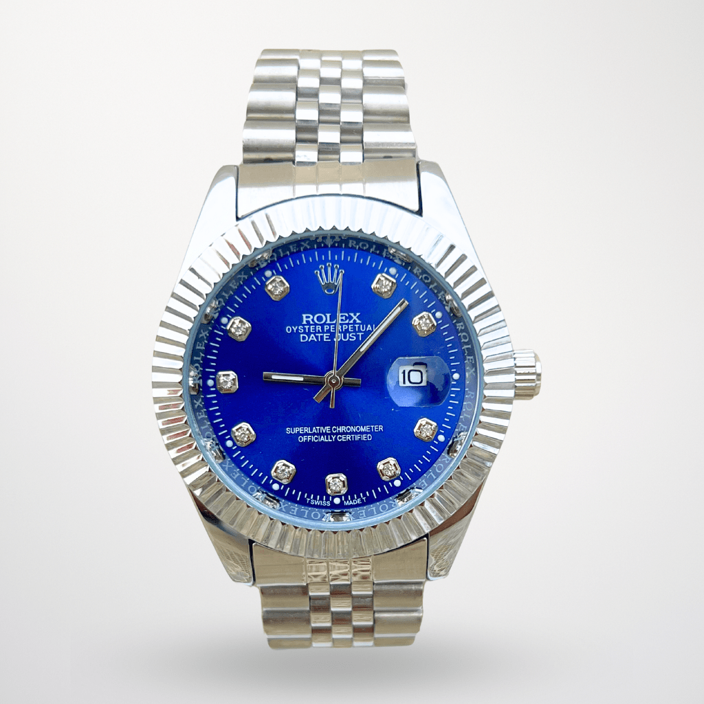Rolex Datejust – Blue Diamond Dial | Silver Bezel | Silver Chain