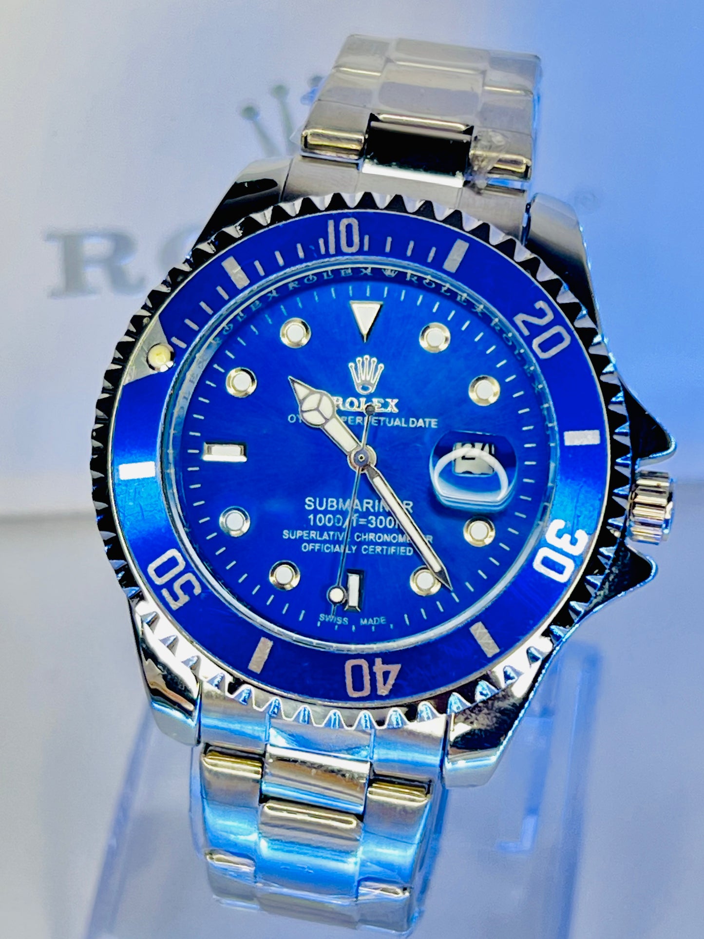 Rolex Submariner – Blue Dial | Blue Bezel | Silver Chain