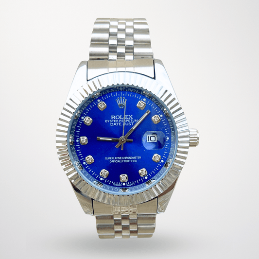 Rolex Datejust – Blue Diamond Dial | Silver Bezel | Silver Chain