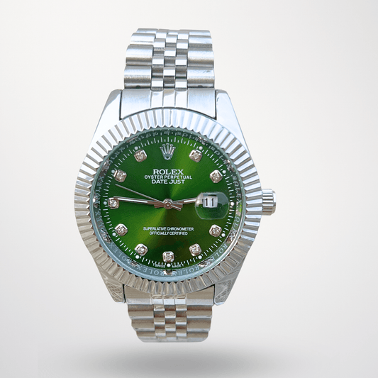 Rolex Datejust – Green Diamond Dial | Silver Bezel | Silver Chain