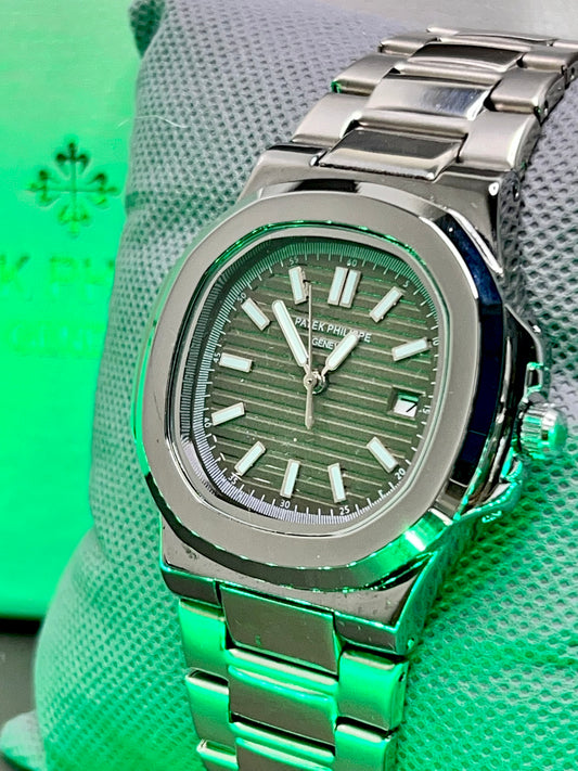 Patek Philippe Nautilus - Olive Green Dial | Silver Chain