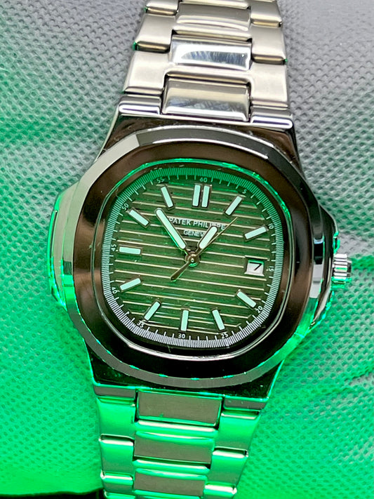 Patek Philippe Nautilus - Olive Green Dial | Silver Chain