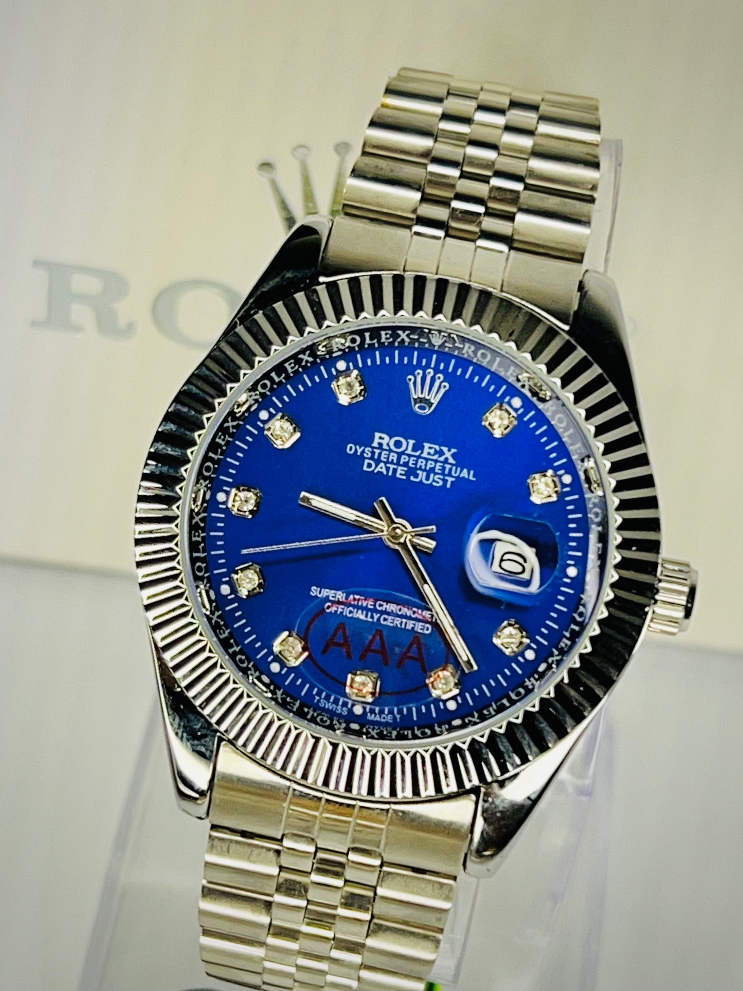 Rolex Datejust – Blue Diamond Dial | Silver Bezel | Silver Chain