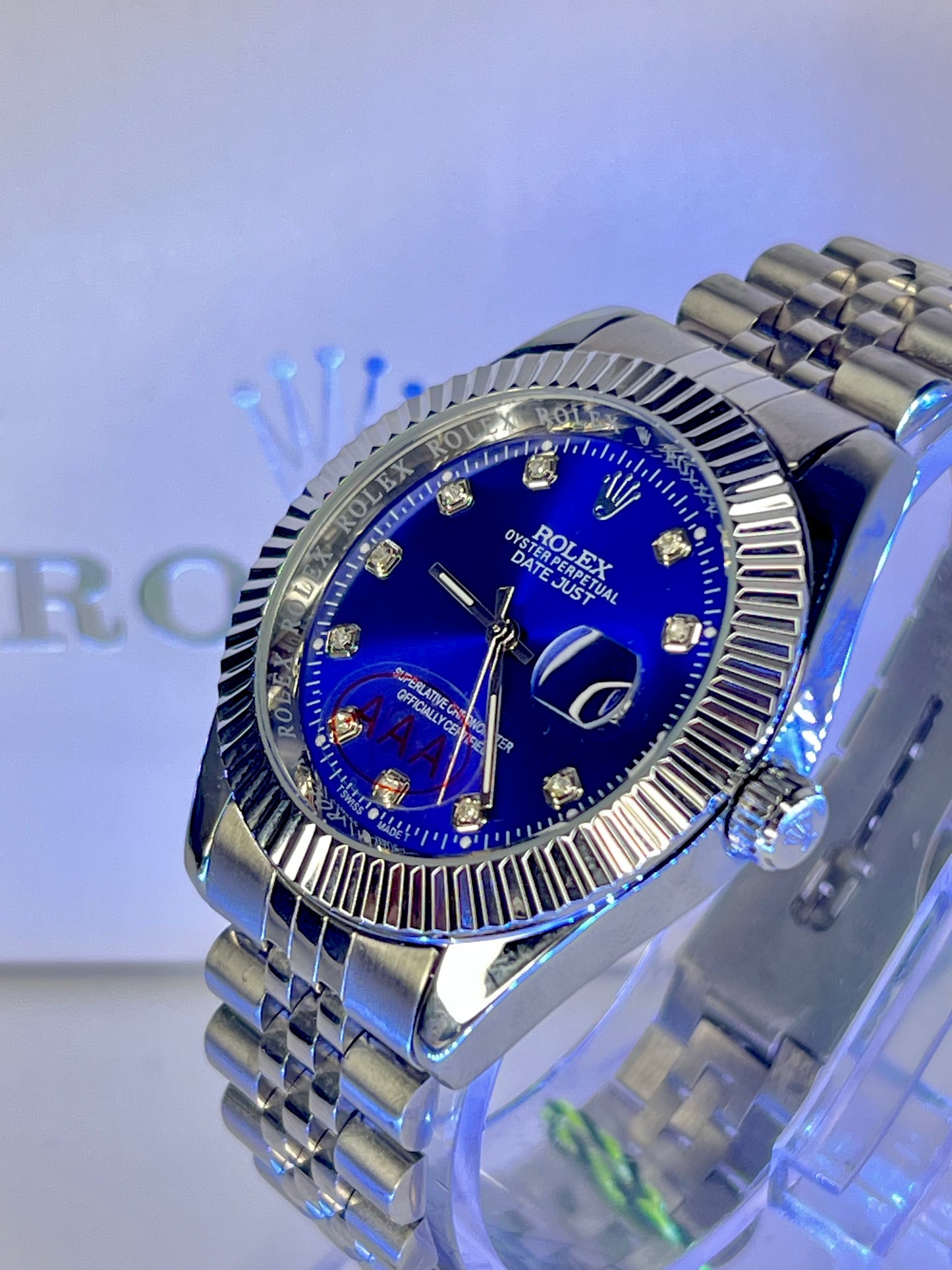 Rolex Datejust – Blue Diamond Dial | Silver Bezel | Silver Chain