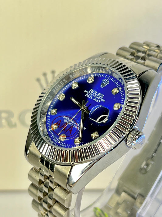 Rolex Datejust – Blue Diamond Dial | Silver Bezel | Silver Chain