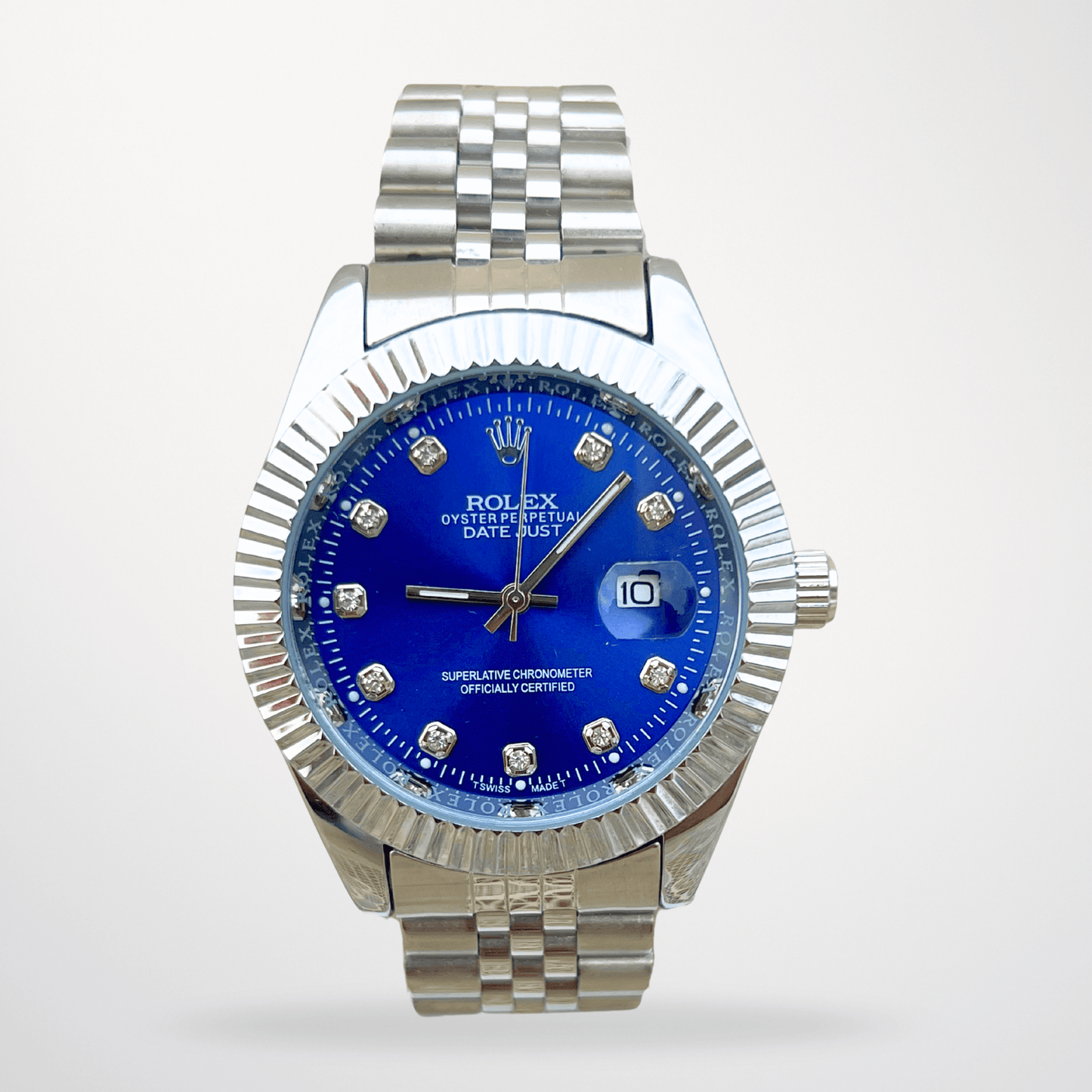Rolex Datejust – Blue Diamond Dial | Silver Bezel | Silver Chain